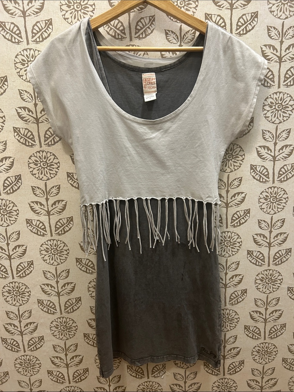Billabong Two-Tone Fringe Mini Dress - Cream & Gray